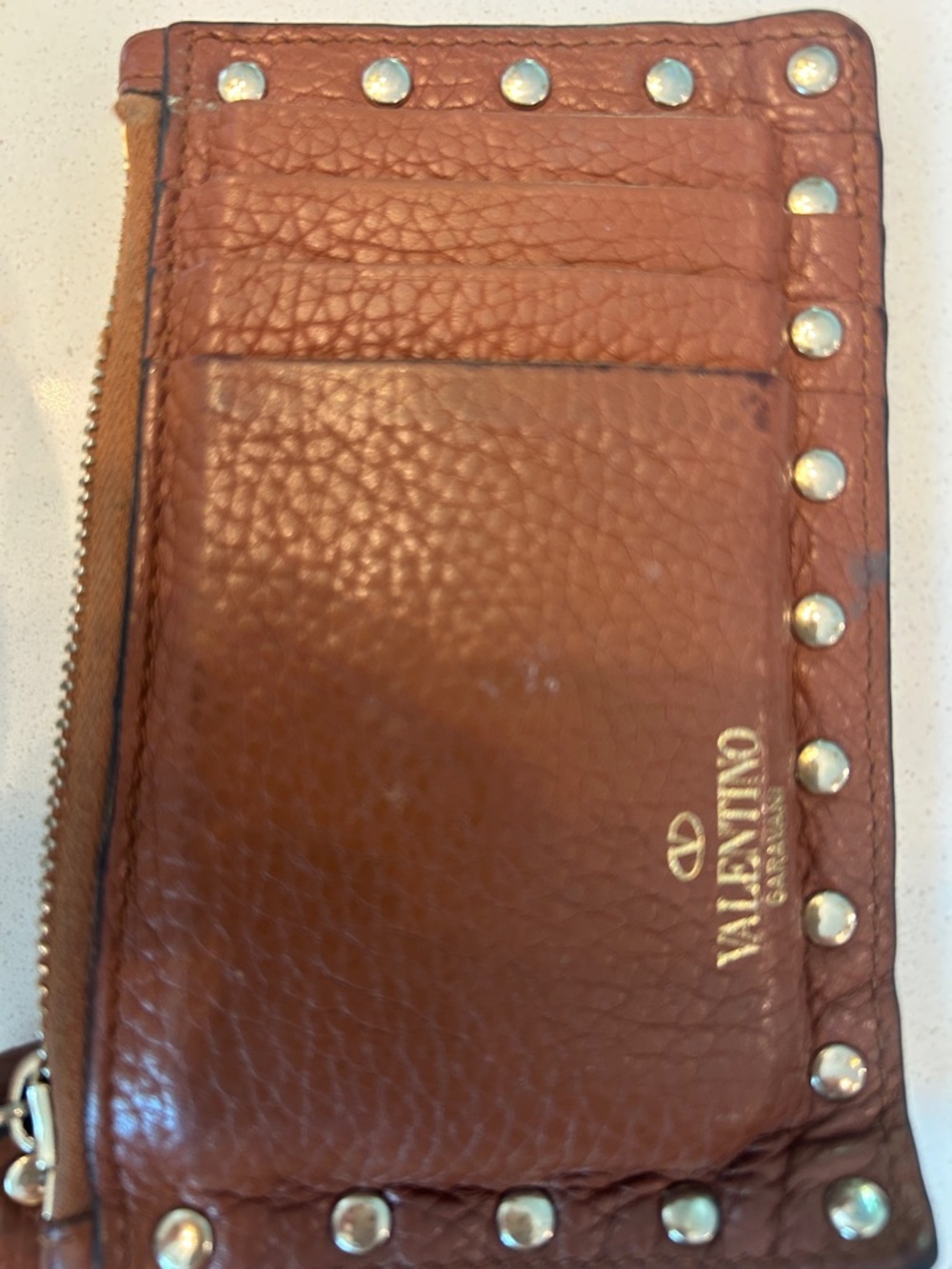 Valentino Garavani Brown Leather Rockstud Zip Card Holder - Picture 8 of 8